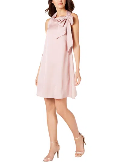 Signature By Robbie Bee Petites Womens Satin Tie-neck Shift Dress In Gold