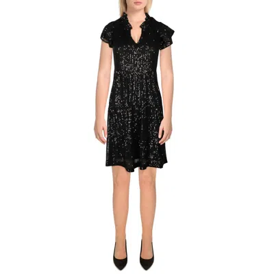 Signature By Robbie Bee Petites Womens Sequined Mesh Cocktail And Party Dress In Black