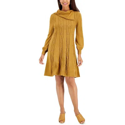 Signature By Robbie Bee Petites Womens Sweaterdress Asymmetrical In Yellow