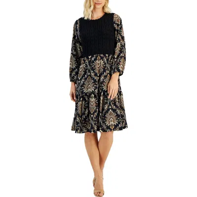 Signature By Robbie Bee Petites Womens Tiered Polyester Midi Dress In Black