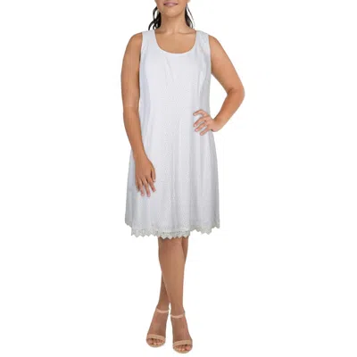 Signature By Robbie Bee Plus Womens Eyelet Sleeveless Midi Dress In White