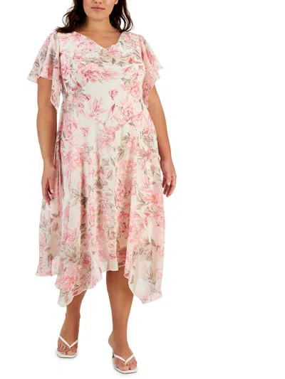 Signature By Robbie Bee Plus Womens Floral Print Chiffon Maxi Dress In Pink