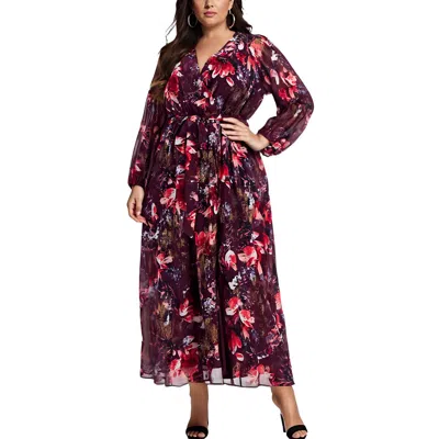 Signature By Robbie Bee Plus Womens Printed Chiffon Maxi Dress In Brown