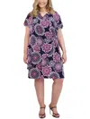 SIGNATURE BY ROBBIE BEE PLUS WOMENS PRINTED SHORT WRAP DRESS