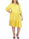 SIGNATURE BY ROBBIE BEE PLUS WOMENS WOVEN MIDI FIT & FLARE DRESS