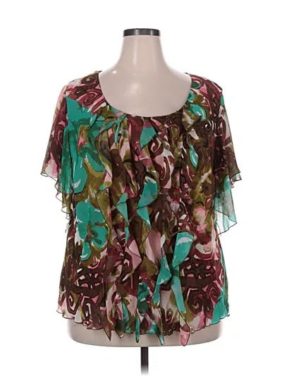 Pre-owned Signature By Robbie Bee Short Sleeve Blouse In Brown