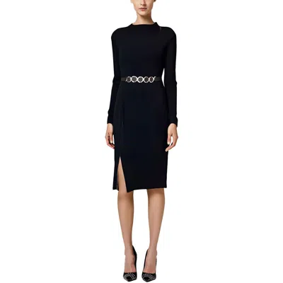 Signature By Robbie Bee Womens Belted Ribbed Knit Sweaterdress In Black