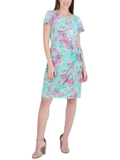 Signature By Robbie Bee Womens Floral Print Polyester Wear To Work Dress In Blue