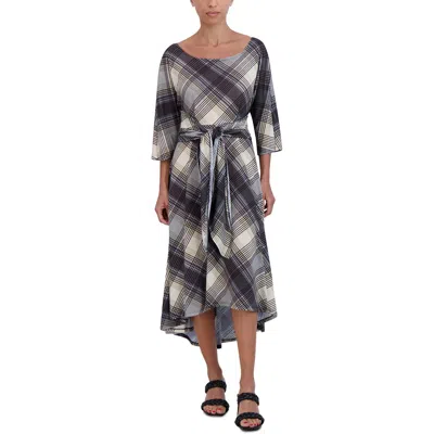 Signature By Robbie Bee Womens Plaid Waist Tie Midi Dress In Multi