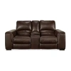 Signature Design By Ashley Alessandro Dual Power Leather Reclining Loveseat With Console In Brown
