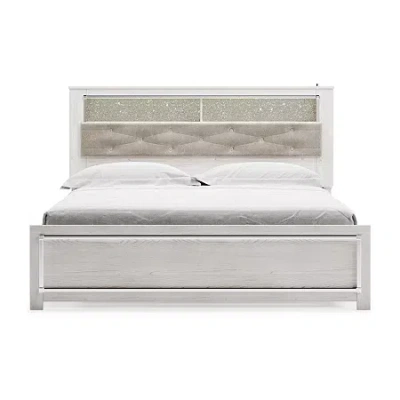 Signature Design By Ashley Altyra Panel Bed With Upholstered Bookcase Headboard In White