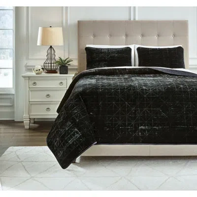 Signature Design By Ashley Black Velvet 3 Piece Quilt Set