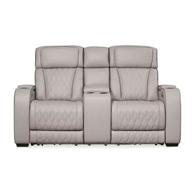 Signature Design By Ashley Boyington Power Reclining Loveseat With Console In Gray