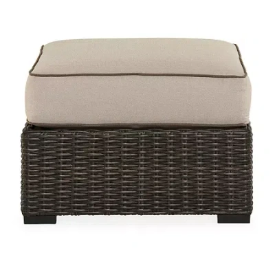 Signature Design By Ashley Coastline Bay Outdoor Ottoman With Cushion In Brown
