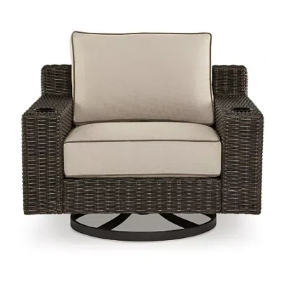 Signature Design By Ashley Coastline Bay Outdoor Swivel Lounge With Cushion In Brown