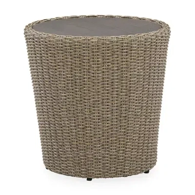 Signature Design By Ashley Danson Weather Resistant Wicker Side Table In Brown