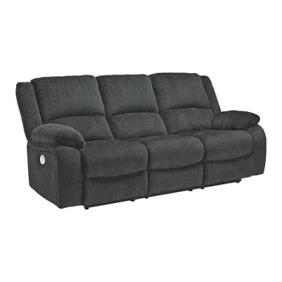 Signature Design By Ashley Dryden Power Reclining Pad-arm Sofa In Gray