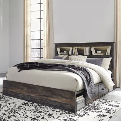 Signature Design By Ashley Drystan Bookcase Bed With 4-storage Drawers In Brown