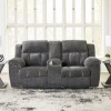 Signature Design By Ashley Frohn Pad-arm Motion Upholstered Reclining Loveseat In Gray
