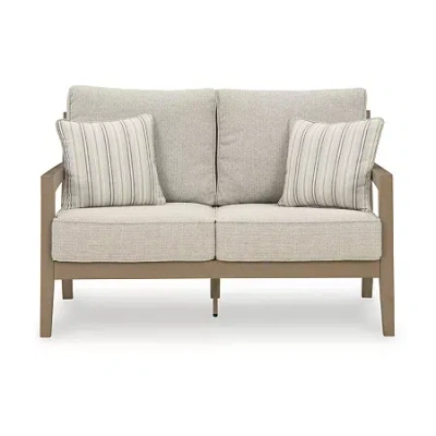 Signature Design By Ashley Hancock Outdoor Loveseat With Cushion In Brown