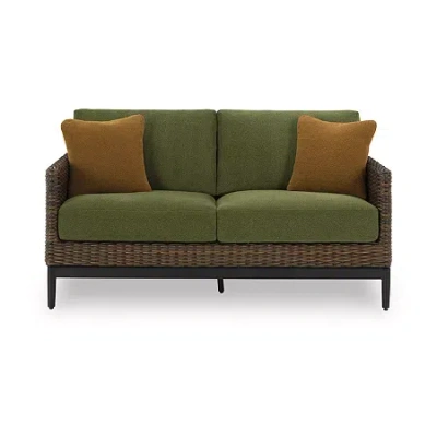Signature Design By Ashley Hoquiam Outdoor Loveseat With Cushion In Green