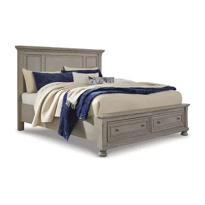 Signature Design By Ashley Lettner Panel Bed With 2 Storage Drawers In Light Gray
