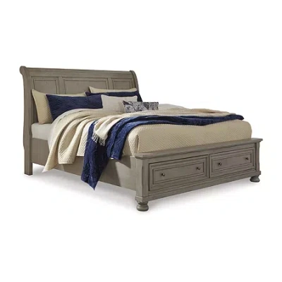 Signature Design By Ashley Lettner Sleigh Bed With 2 Storage Drawers In Light Gray