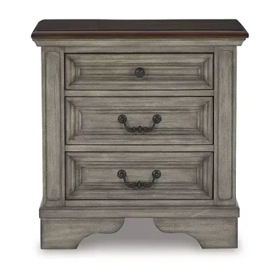 Signature Design By Ashley Lodenbay 27" 3-drawer Charging Nightstand In Antique Gray