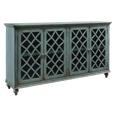 Signature Design By Ashley Mirimyn Storage Accent Cabinet With Four Lattice Doors In Blue