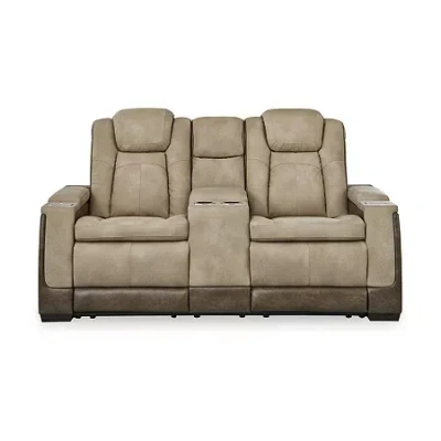 Signature Design By Ashley Next-gen Durapella Dual Power Reclining Track Arm Loveseat With Console In Sand