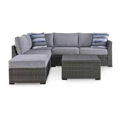 Signature Design By Ashley Petal Road 4-pc. Outdoor Loveseat Sectional Ottoman Table Set In Gray