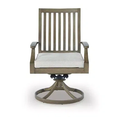 Signature Design By Ashley Raleigh Ranch Outdoor Swivel Chair With Cushion (set Of 2) In Brown