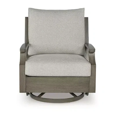 Signature Design By Ashley Raleigh Ranch Outdoor Swivel Glider Chair With Cushion In Brown