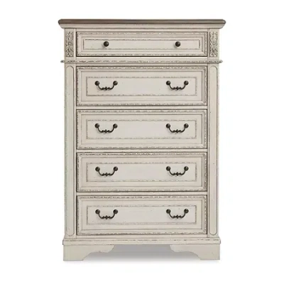 Signature Design By Ashley Realyn 5-drawer Chest Of Drawers In Chipped White