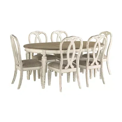Signature Design By Ashley Realyn 7-piece Oval Extension Ribbon Back Dining Set In Silver