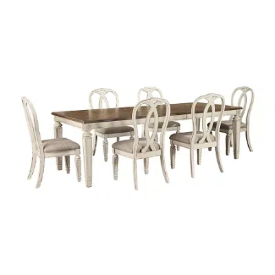 Signature Design By Ashley Realyn 7-piece Rectangular Extension Ribbon Back Dining Table Set In Brown