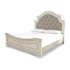 Signature Design By Ashley Realyn Upholstered Panel Bed In Chipped White In Sand