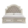 Signature Design By Ashley Realyn Upholstered Panel Bed With 2 Storage Drawers In Chipped White In Sand