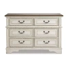 Signature Design By Ashley Realyn Youth 36" 6-drawer Dresser In Chipped White In Sand