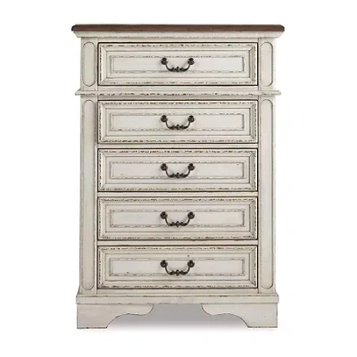 Signature Design By Ashley Realyn Youth 48" 5-drawer Chest Of Drawers In Chipped White