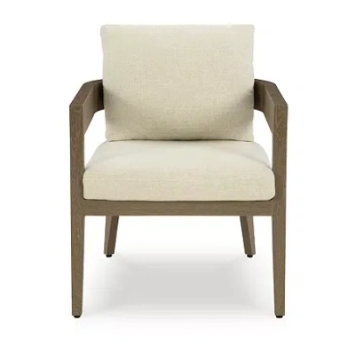 Signature Design By Ashley Severn Outdoor Dining Arm Chair With Cushion (set Of 2) In Brown