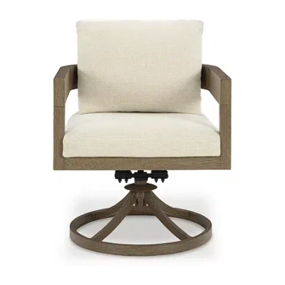 Signature Design By Ashley Severn Outdoor Swivel Dining Chair With Cushion (set Of 2) In Brown