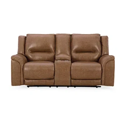 Signature Design By Ashley Trasimeno Dual Power Leather Reclining Loveseat With Console In Brown