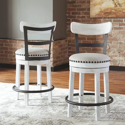 Signature Design By Ashley Valebeck Counter Height Swivel Bar Stool In White
