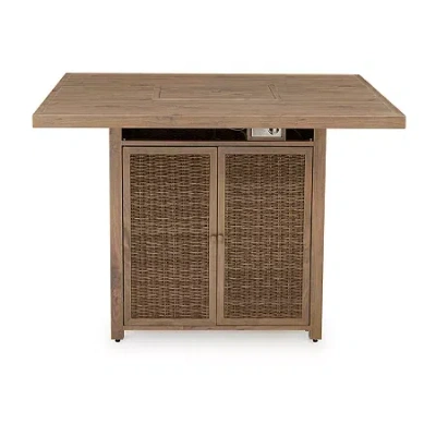 Signature Design By Ashley Walton Bridge Outdoor Bar Table With Fire Pit In Brown