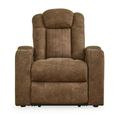 Signature Design By Ashley Wolfridge Dual Power Recliner In Brown