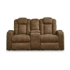 Signature Design By Ashley Wolfridge Dual Power Reclining Loveseat In Brown