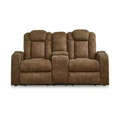 Signature Design By Ashley Wolfridge Dual Power Reclining Loveseat In Brown