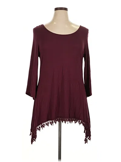 Pre-owned Signature Studio 3/4 Sleeve Top Burgundy Scoop Neck Tops