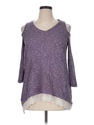 Pre-owned Signature Studio 3/4 Sleeve Top Purple Cold Shoulder Neckline Tops